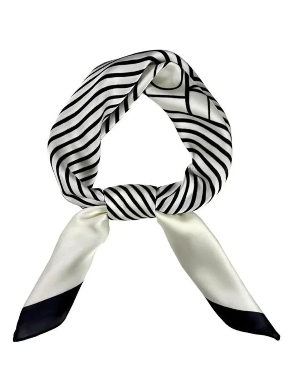 Natural Silk Feel Black and White Scarf Lightweight Square Neck Scarf for Women